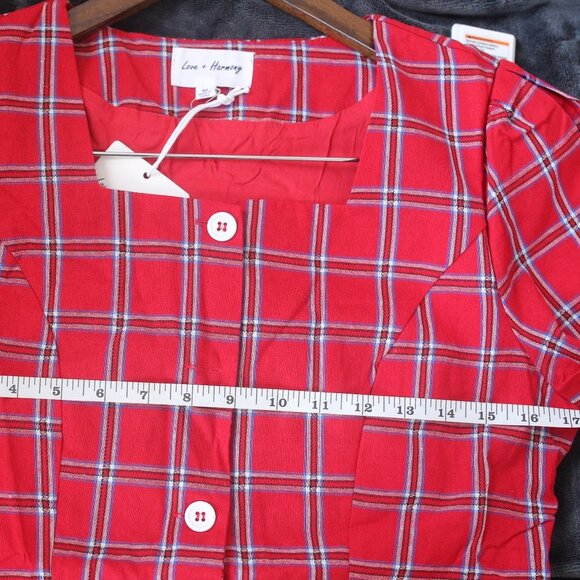 NWT Square Neckline Red Retro Vintage Plaid 100%cotton Mini Dress. - Picture 5 of 9